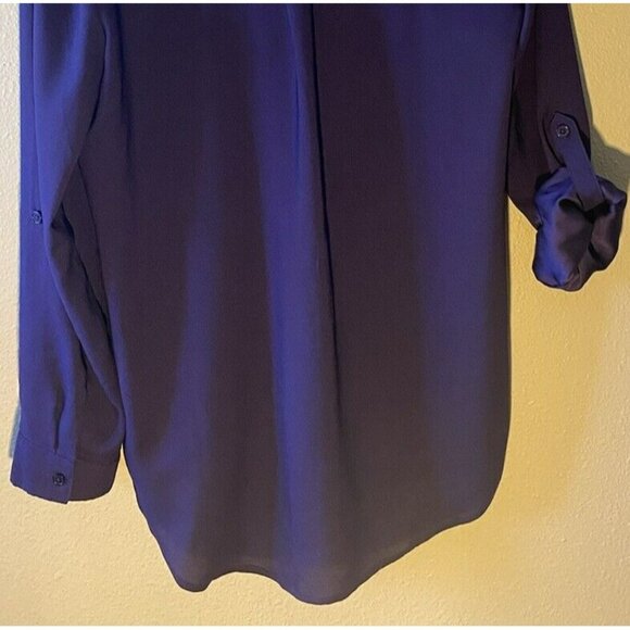 COPY - Chico's Blouse 1/Medium Purple Satin Trim V-Neck Long Roll Tab Sleeve Sh… - Picture 9 of 9